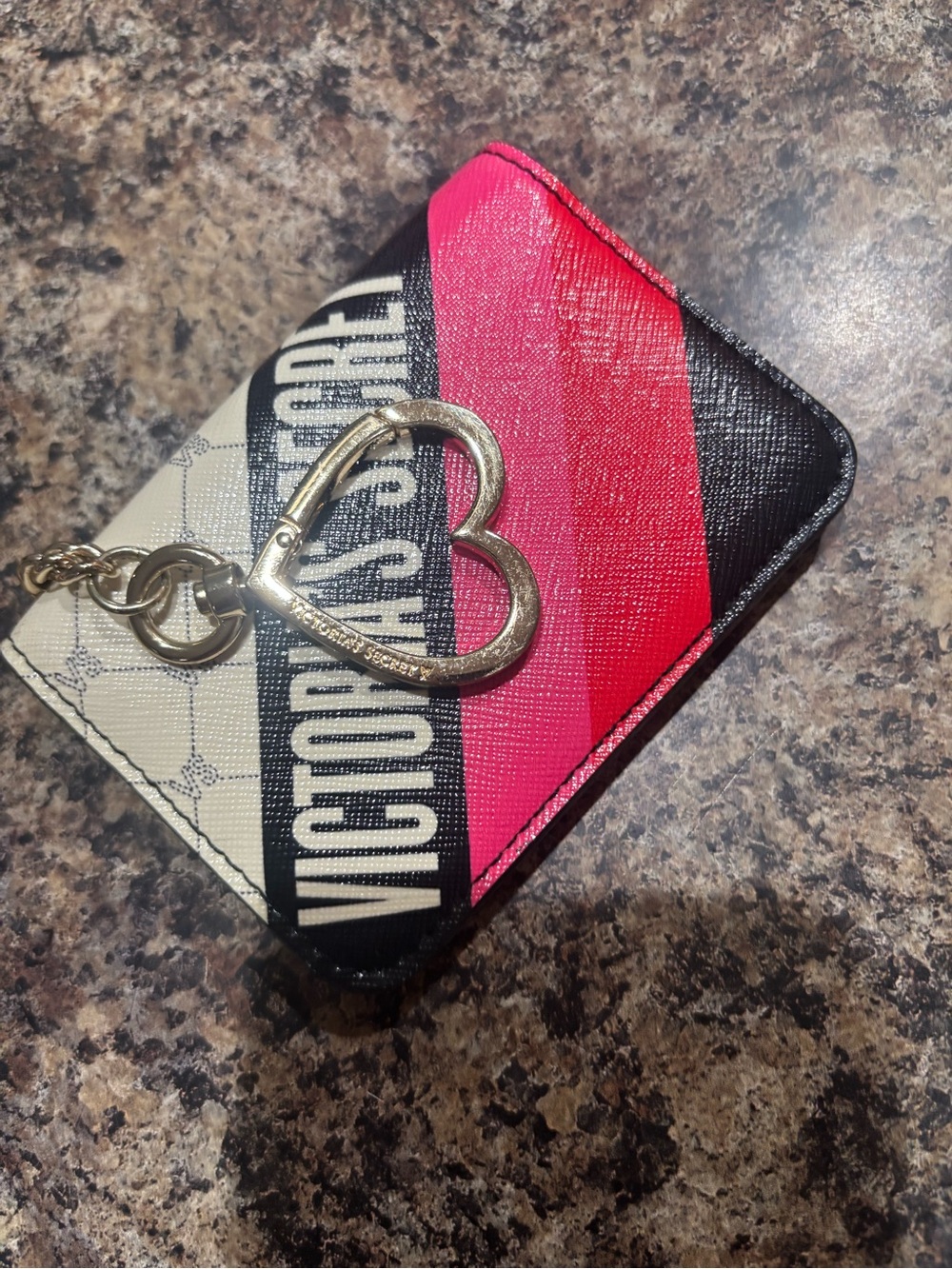 Victoria's Secret Pink, Black & Cream Heart Key Ring Card Holder